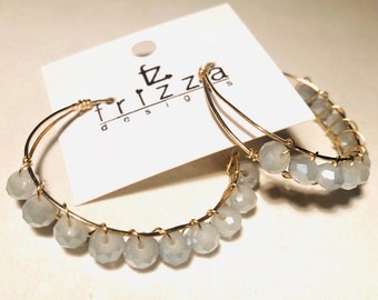 Double Hoop quartz wired Earrings, Hoop Earrings, Circle Hoops Earrings, everyday basic jewelry, Gift for her, Minimalist earring, Geometric