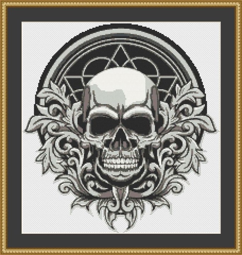 Skull Cross Stitch Pattern PDF Gothic Cross Stitch Tattoo | Etsy