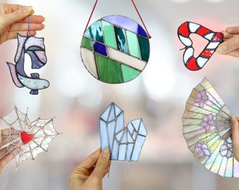 Stained Glass Pattern Bundle, Digital Download, DIY Stained Glass, Suncatcher, Stained Glass Decor