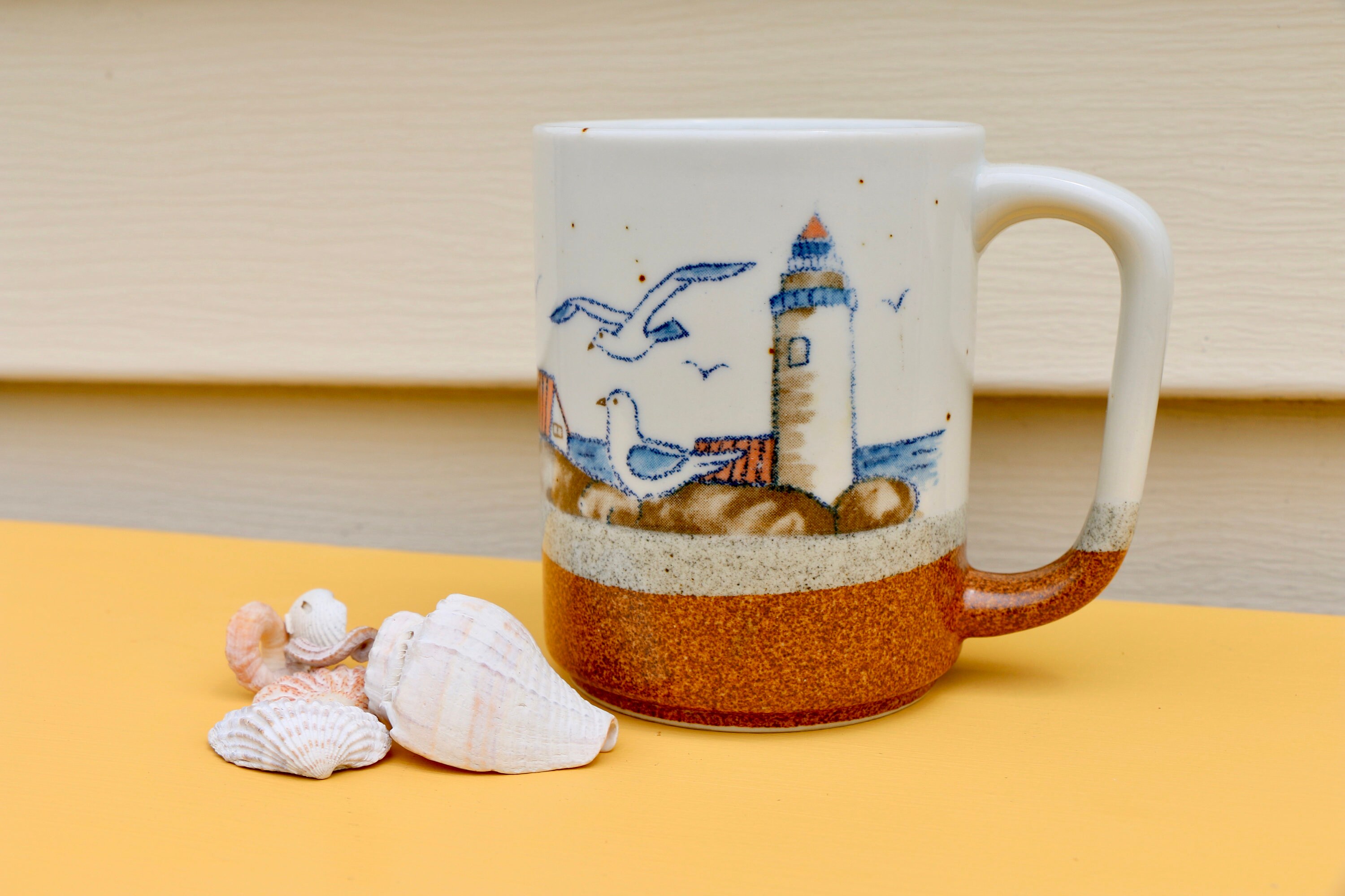 Lighthouse Mug Beach Themed Stoneware Mug Seagull Mug Ocean Etsy