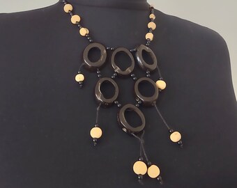 Boho Plastic Bead Necklace: Brown & Beige Statement Jewelry, The prices of the listings in this store include tariffs, duties and taxes