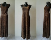 RAGAZZA Sexy Dress with Animal Print, Knitted Leopard Maxi Dress, Vintage Elegant Black and Gold Party Dress, Retro Dresses from the 39 90s