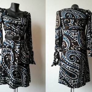 Vintage Silk Dress from JOANA DANCIU, Retro Black and Multicolored Silky Dress, Interesting Classic Mid-length Dress Model, Gift for Woman