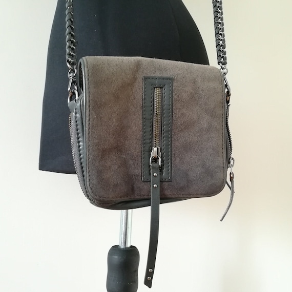 Grey Genuine Leather Shoulder Bag From Becksondergaard Vintage Natural Suede Purse Retro Woman s Leather Handbag Bag From Natural Leather Etsy