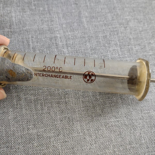 RARE REPAIRED Collectibles Vintage Glass Syringe from the 50s, antique 20 ml medical injection instrument, Old reusable hypodermic syringe