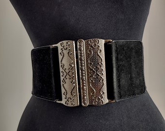 Black Elastic Vintage Belt for Woman, Ladies Stretch Wide Belt, Retro Female Belt for Waist, Black Stretch Belt for Women's, Gift for Her