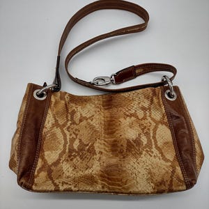 Summer Genuine Leather Beige Brown and Rust Embossed Shoulder Bag from Gianni Conti, Vintage Leather Handbag, Retro Reptile Leather Bag
