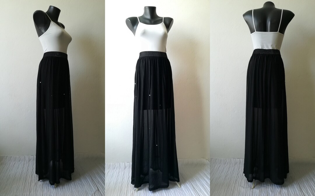 Black Maxi Skirt H&M Vintage Skirt With Pearls Elegant Retro - Etsy