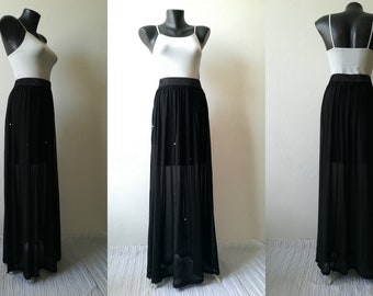 Black Maxi Skirt H&M, Vintage Skirt with Pearls, Elegant Retro Skirt, Boho and Hippie Skirt, Gift for Woman or Girl