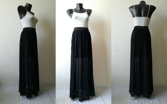 Black Maxi Skirt H&M Vintage Skirt with Pearls Elegant Retro | Etsy