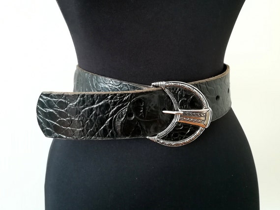 Vintage Belt Genuine Leather Belt Wide Belt Embossed Soft Pebbled Leather Black PAKA Men main image 3
