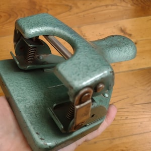 Vintage Two Hole Punch: Green Industrial Office Decor