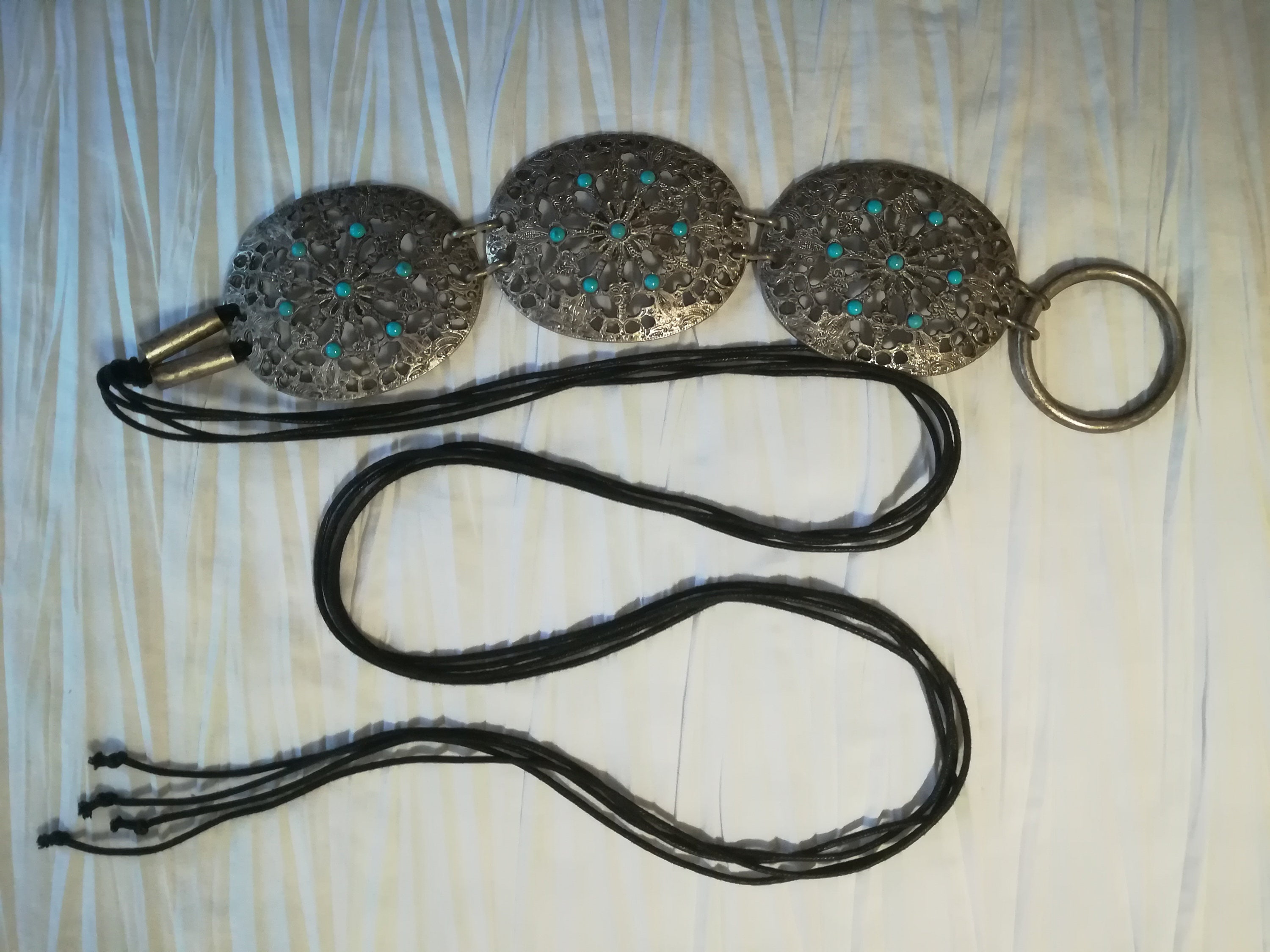 Vintage Boho Beaded and Metal Fun Fashion Belt Celestial Crescent Moon Chain Belt, Costume Jewelry, Boho  main image 2