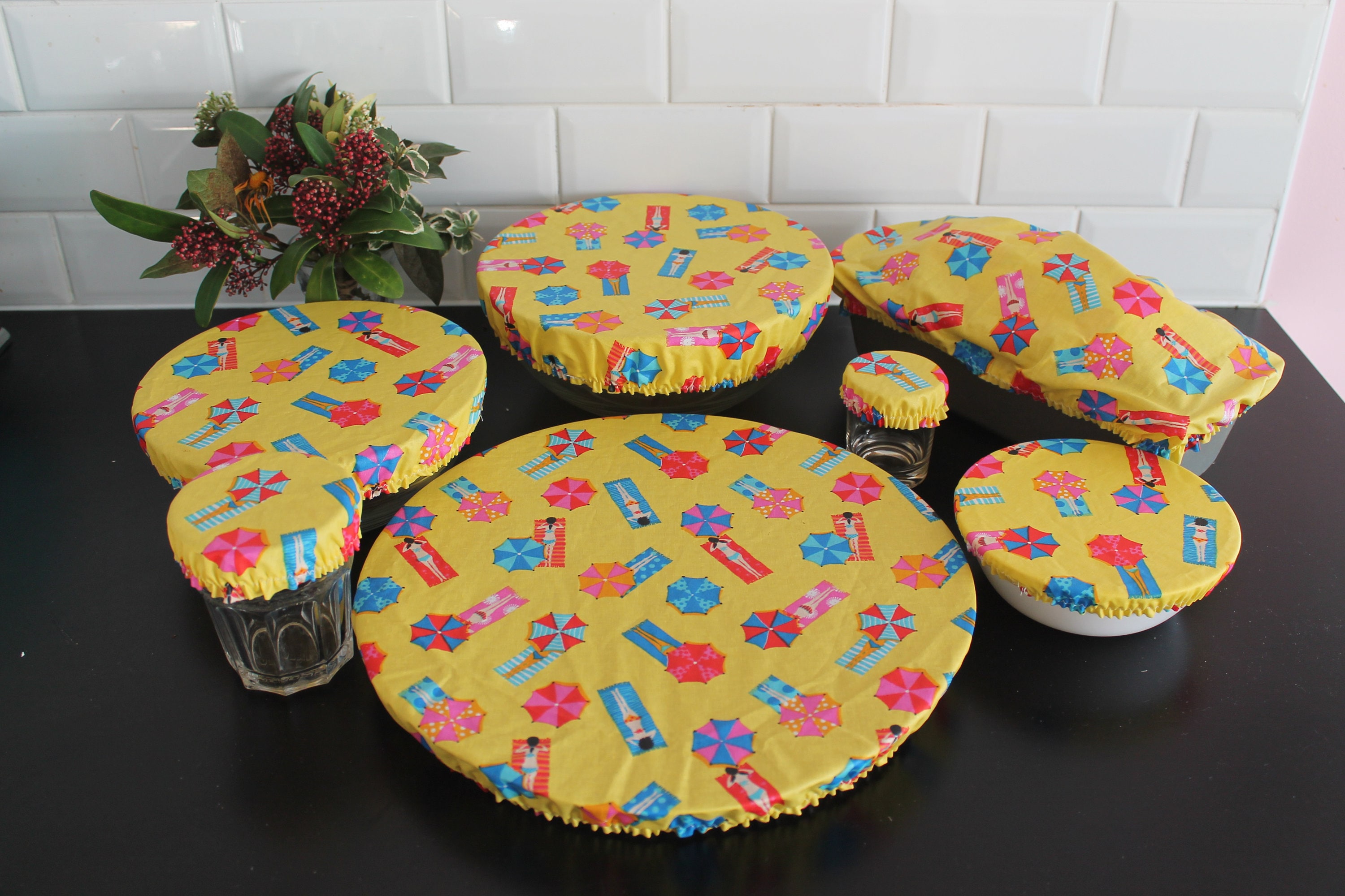 Lot 7 Charlottes à Saladier Couvre Plat Tarte Cake Couvercle Coton Enduit Zéro Déchet Zd Ecofriendly