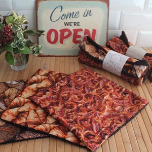 3 folhas absorventes laváveis papel toalha de cozinha Pão croissant pretzels padrão algodão zero desperdício ZD toalhas reutilizáveis