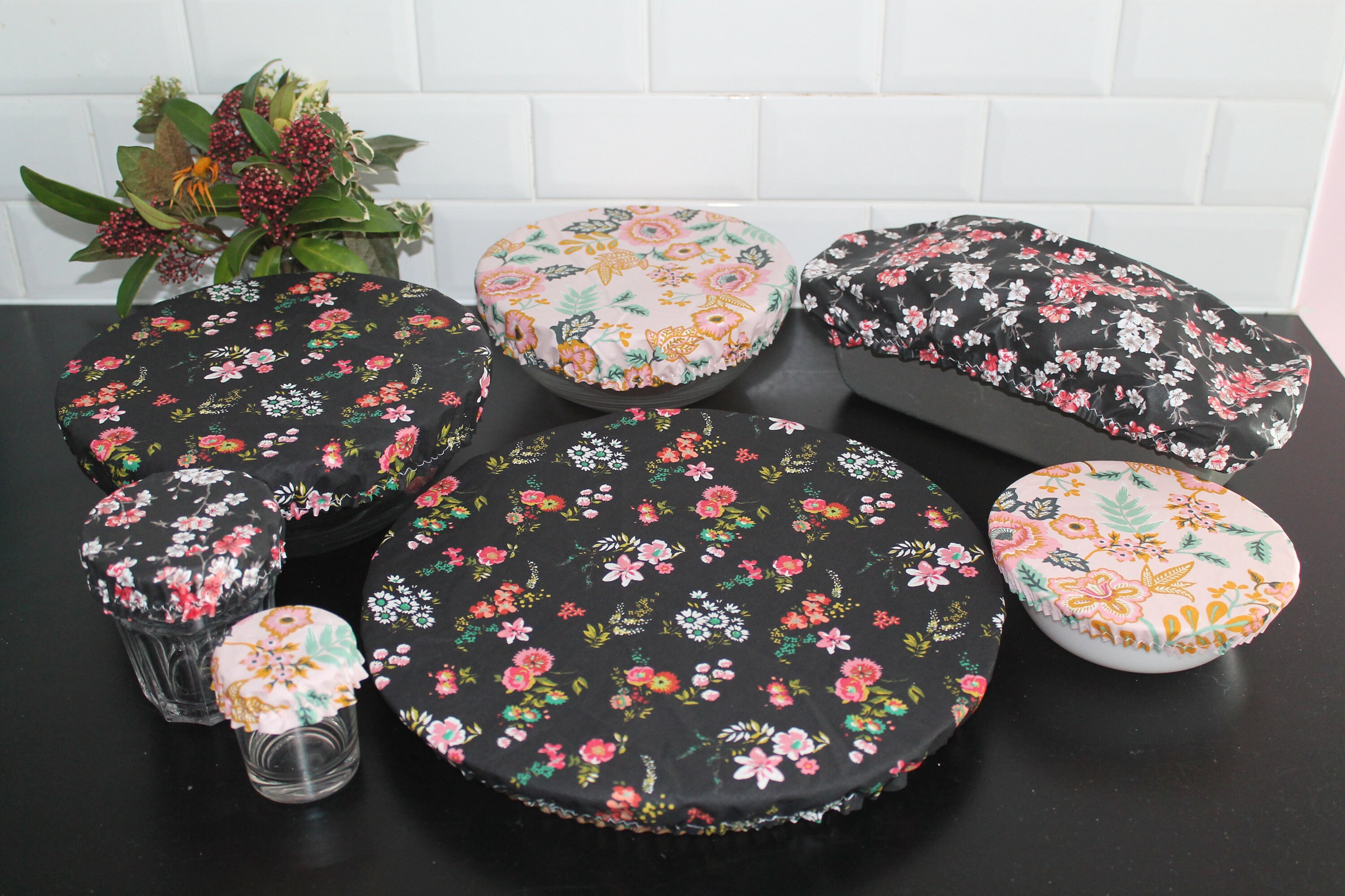 Lot 7 Charlottes à Saladier Couvre Plat Tarte Cake Couvercle Coton Enduit Zéro Déchet Zd Ecofriendly