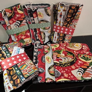 Pacote de 4 toalhas de papel absorventes laváveis para cozinha Burger ou Shushi designs algodão zero waste ZD toalhas reutilizáveis