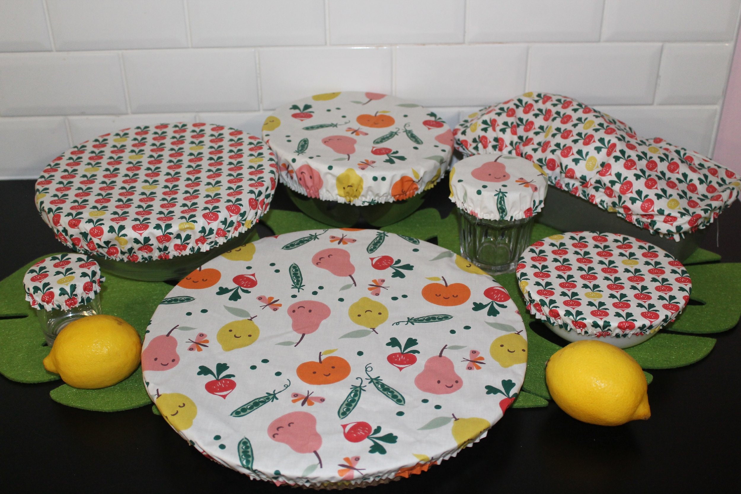 Lot 7 Charlottes à Saladier Fruits Radis Couvre Plat Tarte Cake Bol Yaourt Couvercle Coton Enduit Zé