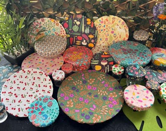 Charlotte à saladier alimentaire couvre plat lavable souple 7 tailles ronde bol tarte cake écologique zéro déchet ZD 15 motifs pique nique