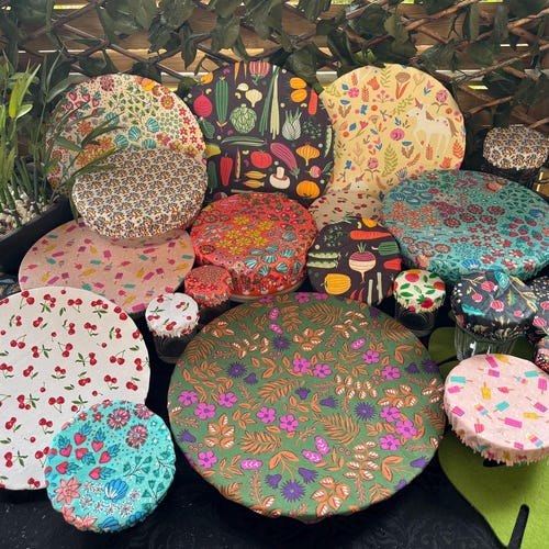 Charlotte food bowl cover, washable, flexible, 7 sizes, round bowl, tart/cake bowl, eco-friendly, zero waste, 15 picnic designs