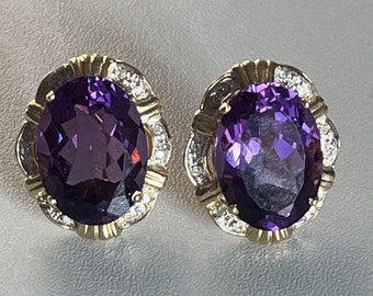 4910- Yellow Gold Amethyst Diamond Earrings