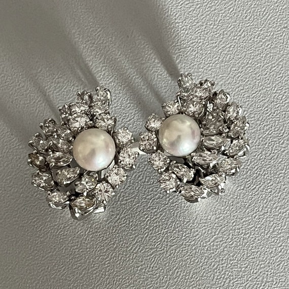 5397b- Boucles d'Oreilles Or Gris Perles Diamants - image 1