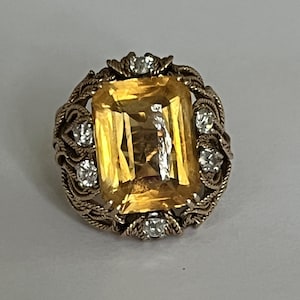 5599- Yellow Gold Citrine Diamond Cocktail Ring Paul Touzet