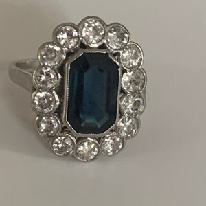 2164 – Platinum Ring Sapphire Diamonds 25 Years