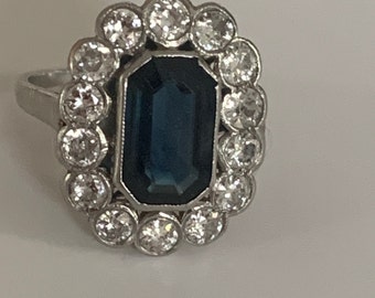 2164 – Platinum Ring Sapphire Diamonds 25 Years