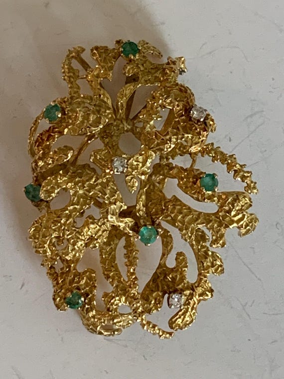 3251A- Pendentif Or Jaune Texturé Diamants Emerau… - image 1