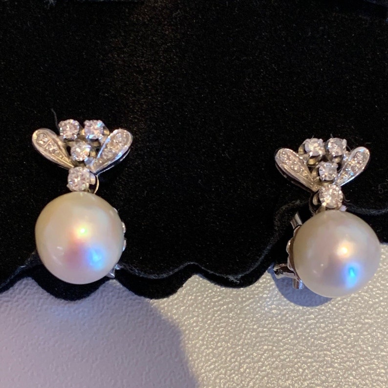 2849 White Gold Pearl Diamond Earrings image 1