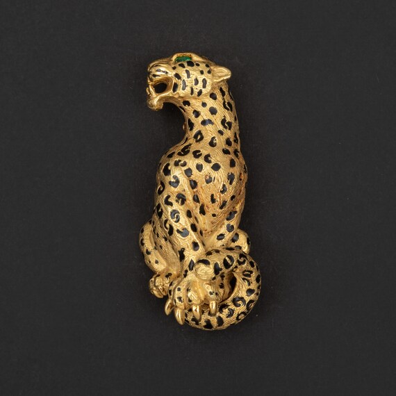 Broche Panthère En Or Jaune 18 Carats Avec émail - Occasion - Bijou Vintage