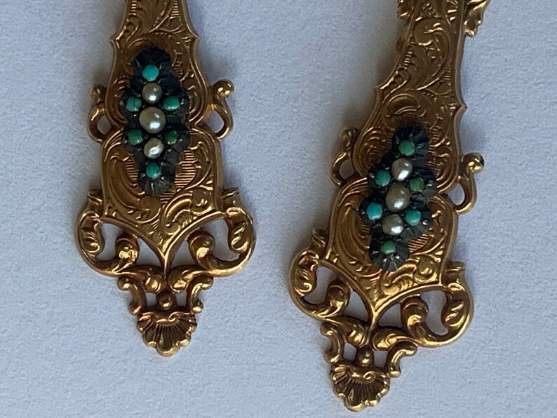 2477 Bo Or Jaune Turquoises Perles 19ème Siècle image 4