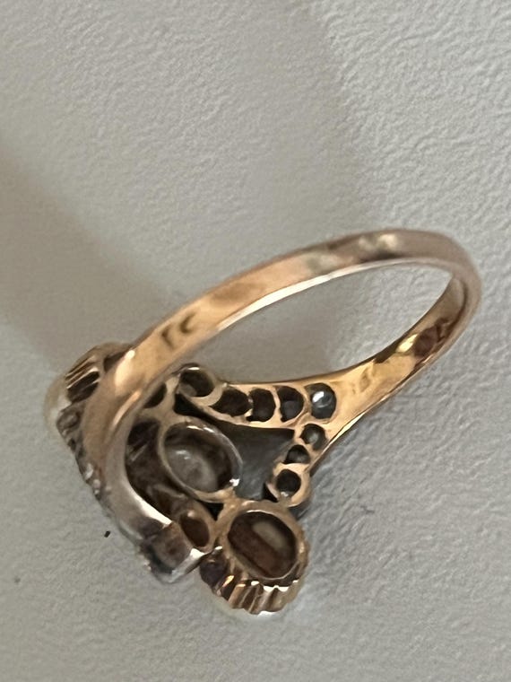 6503- Bague Ancienne Or Jaune Platine Diamants (0… - image 2