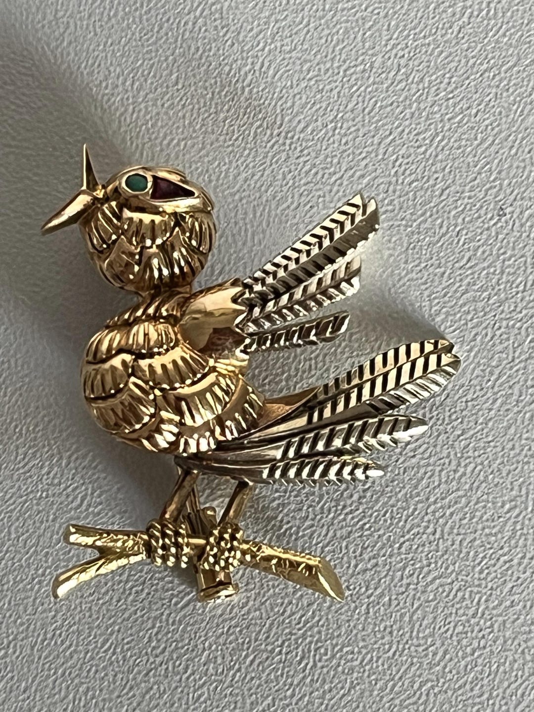 5066- Yellow, Pink and Grey Gold Bird Brooch - Etsy