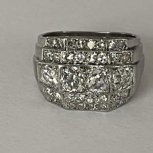 6547- Art Deco Platinum Signet Ring with 1.80 ct Diamonds