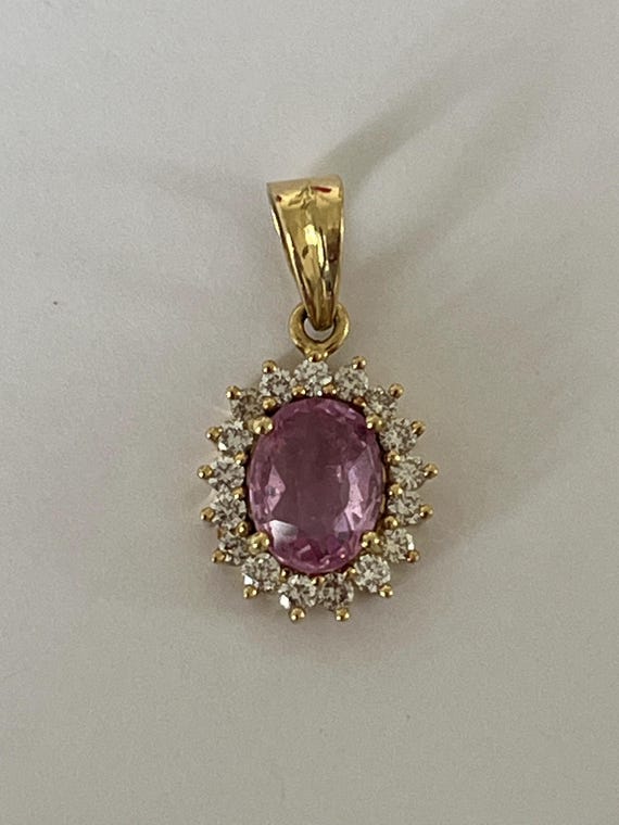 7122- Pendentif Or Jaune Saphir Rose Diamants - image 1