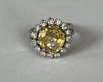 4515- White Gold Platinum Yellow Sapphire Diamond Ring