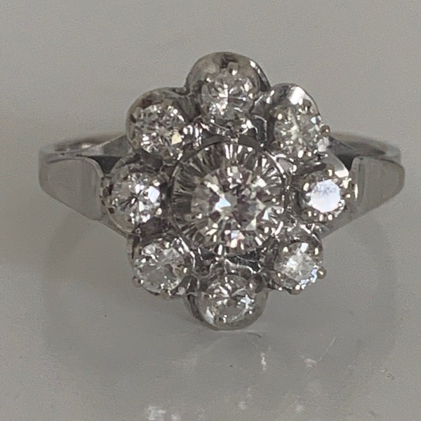 1292 – Bague Marguerite Or Gris Diamants