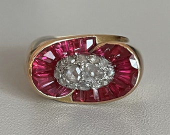 3878– Ring 40s Rose Gold Ruby Diamonds