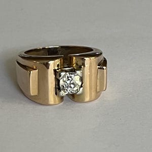 5770- Tank Ring Rose Gold Platinum Diamond 0.50 Ct