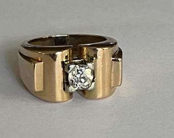 Bague Jonc Victorienne En Or Rose 18k Avec Diamant Ancien 0,35 Carats - Taille 55, Occasion (1890)
