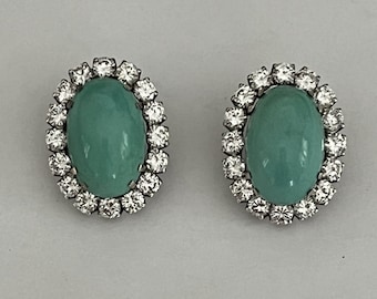 4520- Boucles d'Oreilles Or Gris Turquoises Diamants