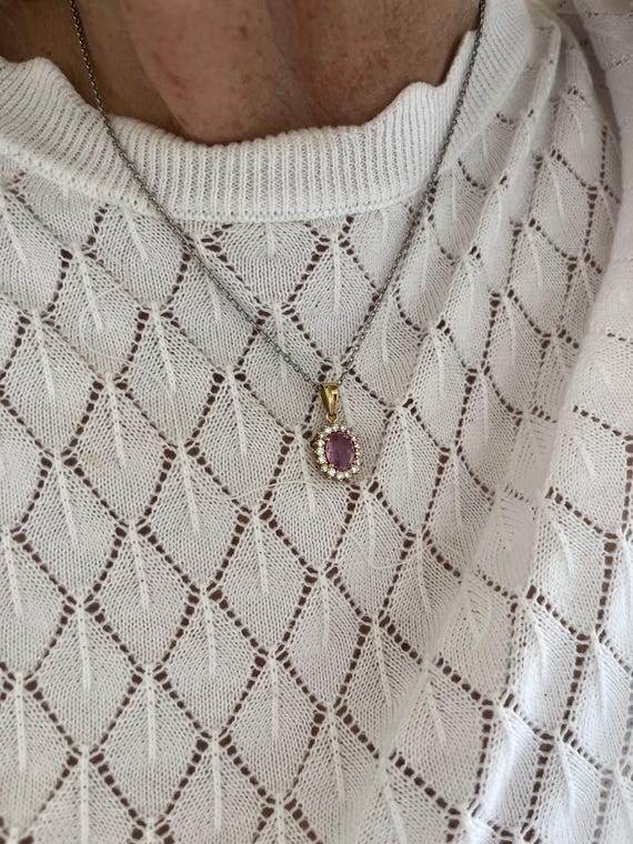 7122- Pendentif Or Jaune Saphir Rose Diamants - image 2