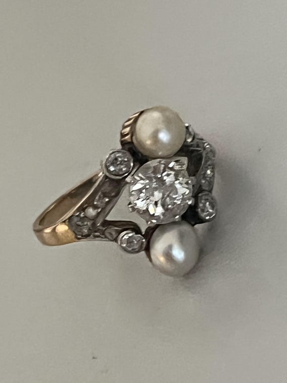 6503- Bague Ancienne Or Jaune Platine Diamants (0… - image 4