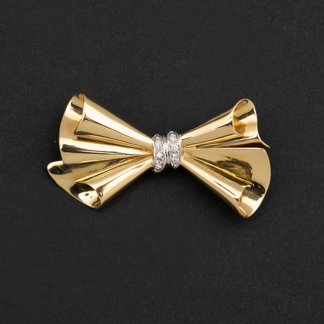 Broche Nœud En Or Jaune Et Or Gris 18 Carats - Bijou Vintage Occasion