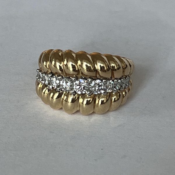 6294- Doppelter Jonc Godronné-Ring aus Gelbgold mit Diamanten
