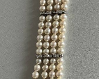 5329- Bracelet 4 Rows of Pearls and Diamond Bars