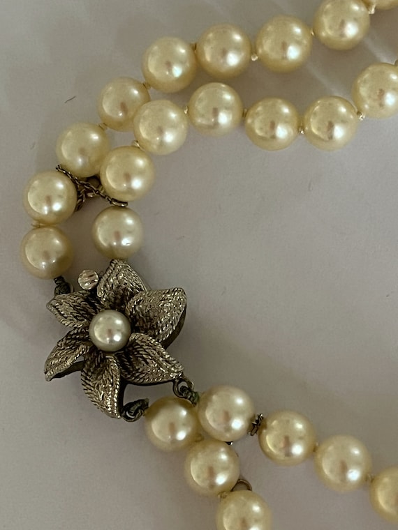 5044- Collier 2 Rangs De Perles Fermoir Fleur Or G