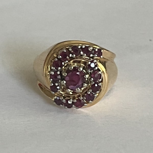 4372– Bague Tourbillon Or Jaune Pierres Rouges